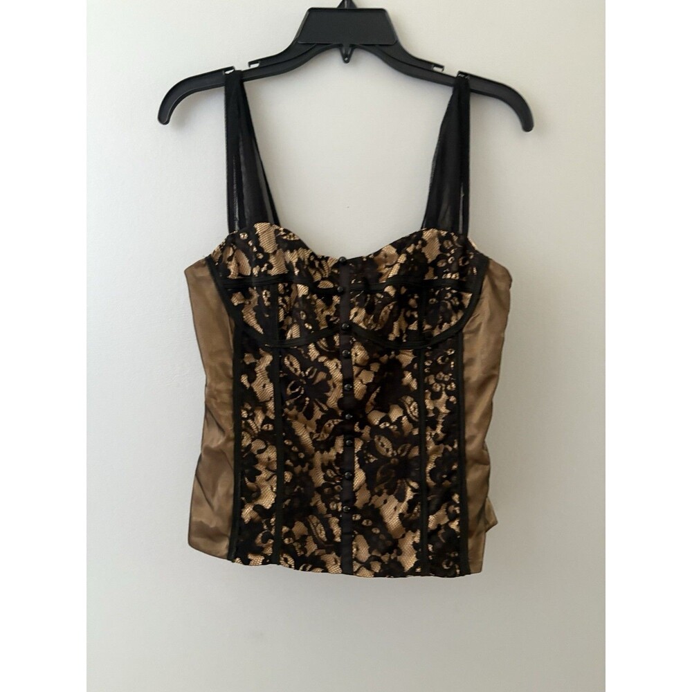 NWT Black Lace Gold Tank Top Corset 8 Whimsigoth Steampunk Mesh Cosplay